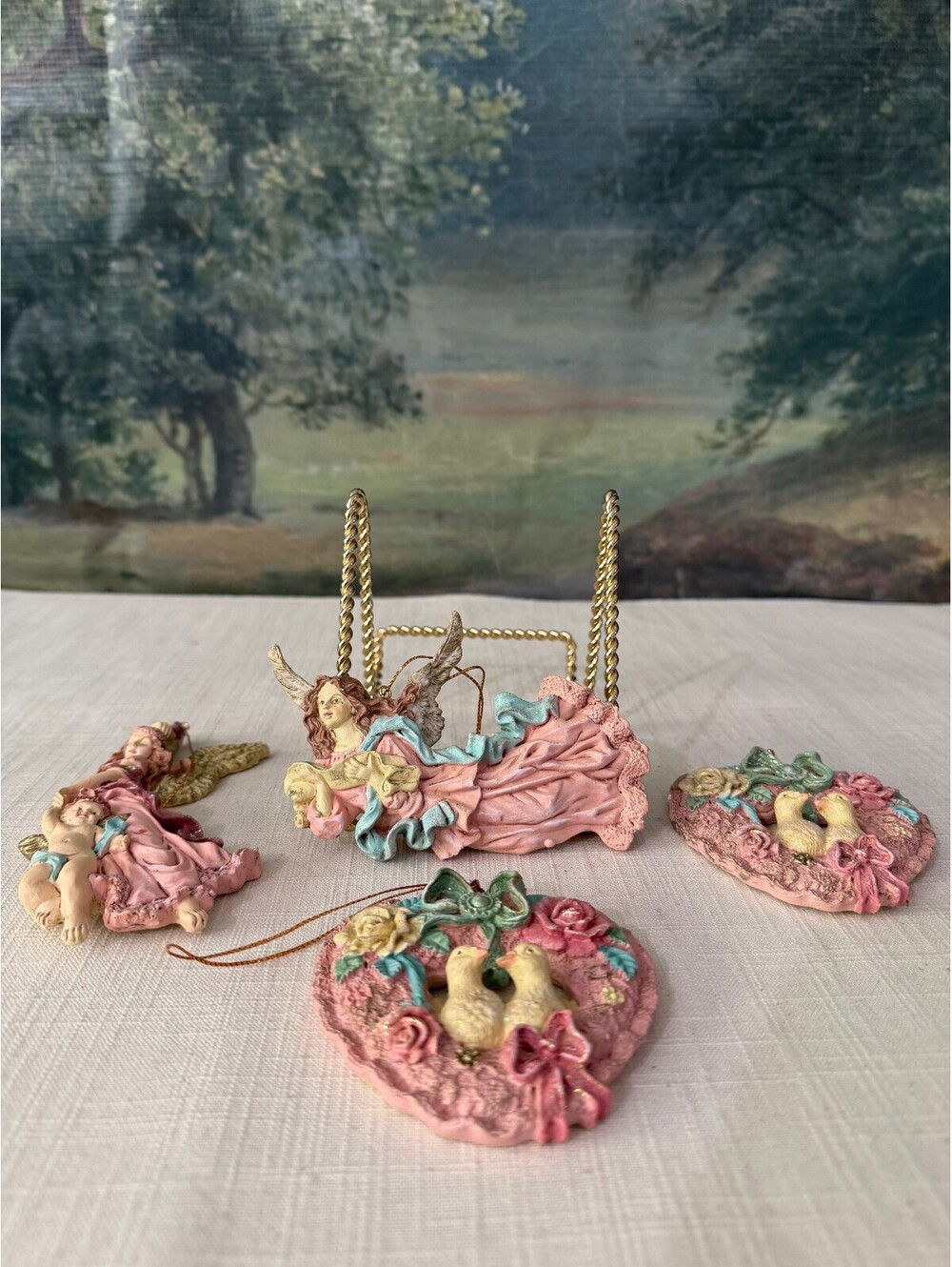 Vintage Cherub Decor Ornament Set Pink and Pastel